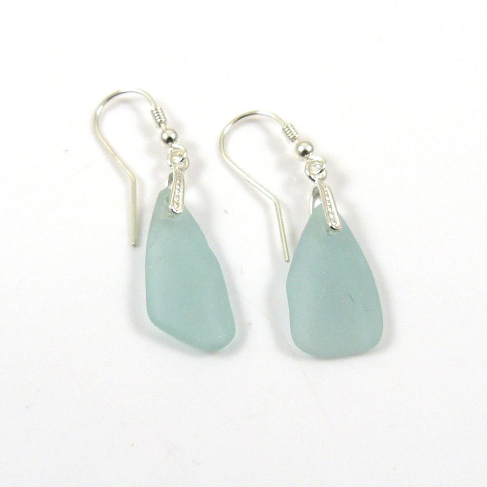Pale Blue Sea Glass Sterling Silver Earrings e87