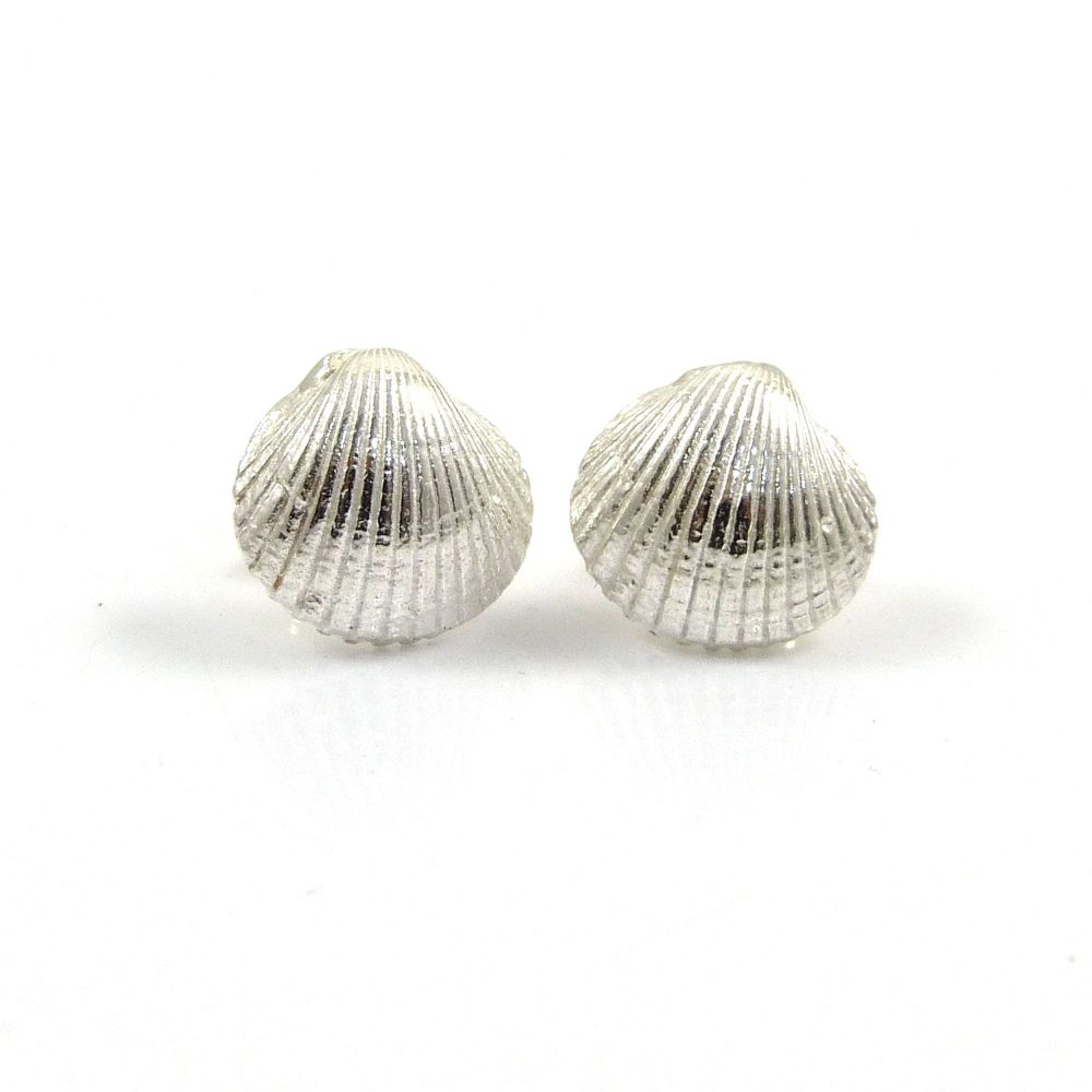Tiny Sterling Silver Cockle Shell Stud Earrings