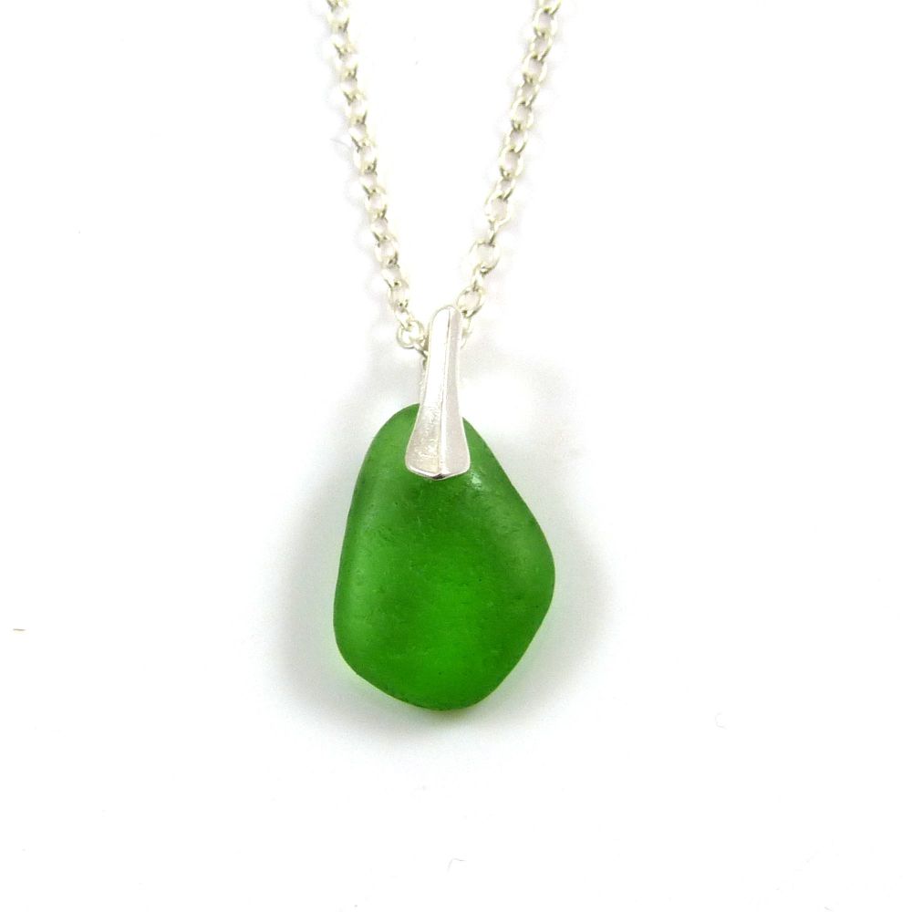 Emerald Green Sea Glass and Silver Necklace ISLA