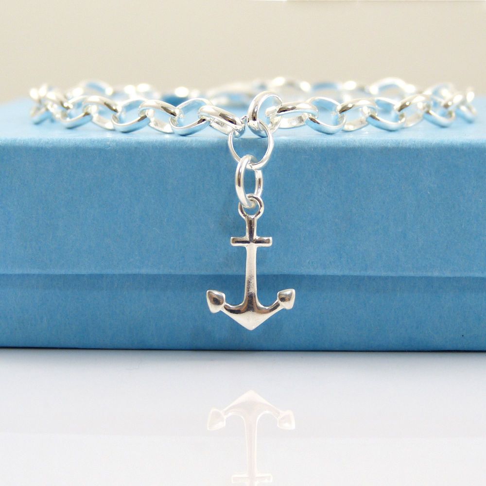 Sterling Silver Bracelet with Silver Anchor Charm 