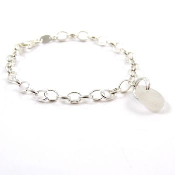 Snow  White Sea Glass and Sterling Silver Chain Bracelet 4mm links 