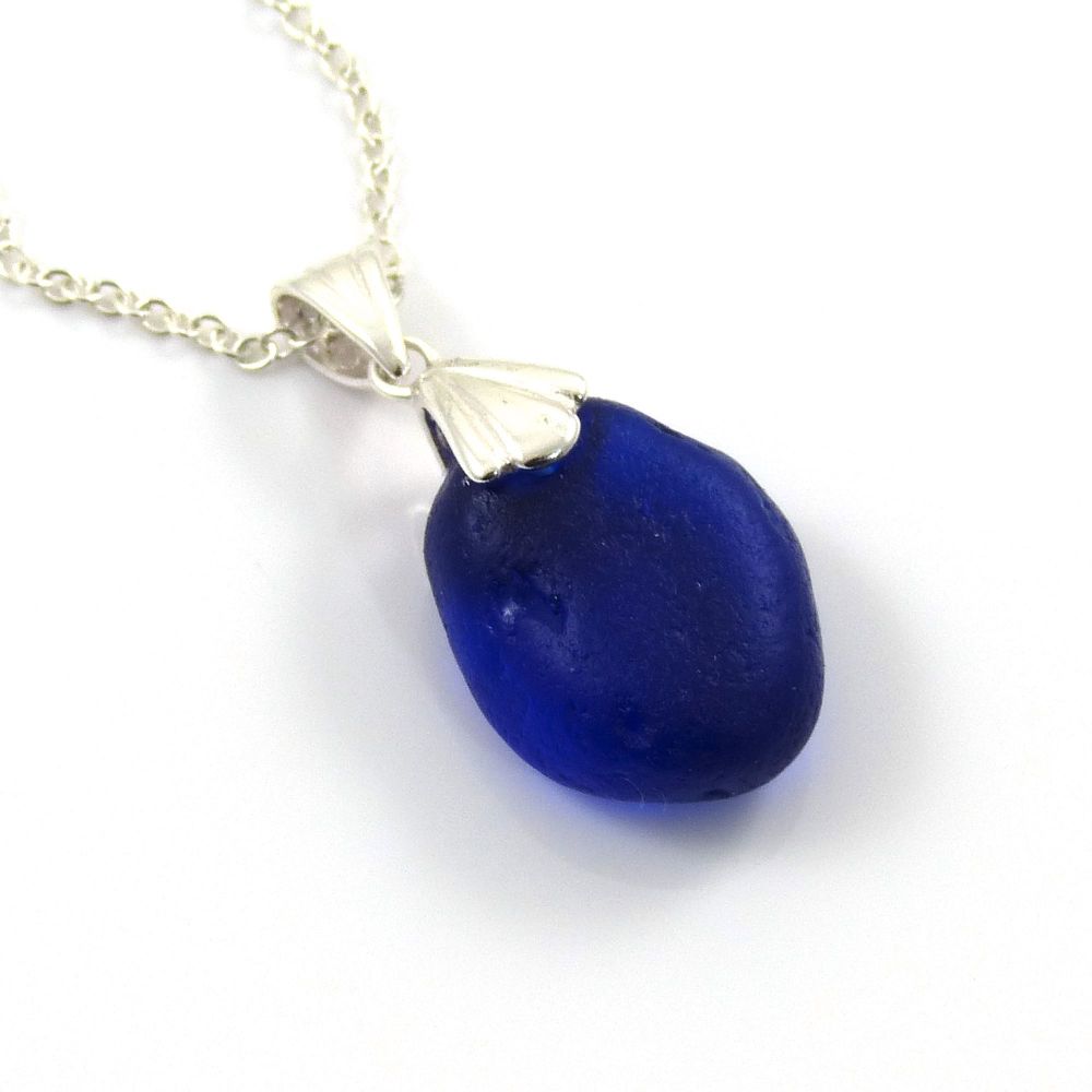 Wire Wrapped Cobalt Blue sea glass pendant necklace & dangle earrings set |  eBay