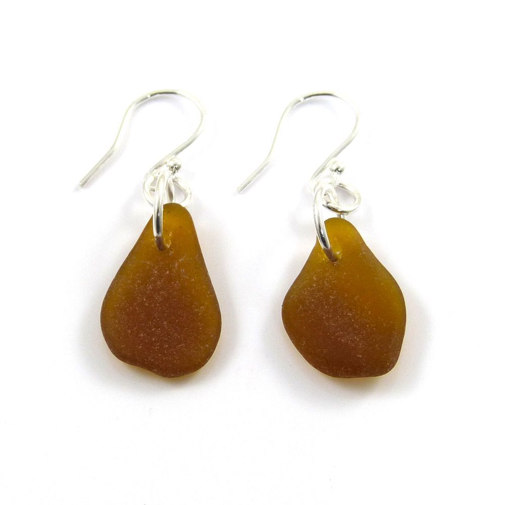 Amber Sea Glass Sterling Silver Earrings e102