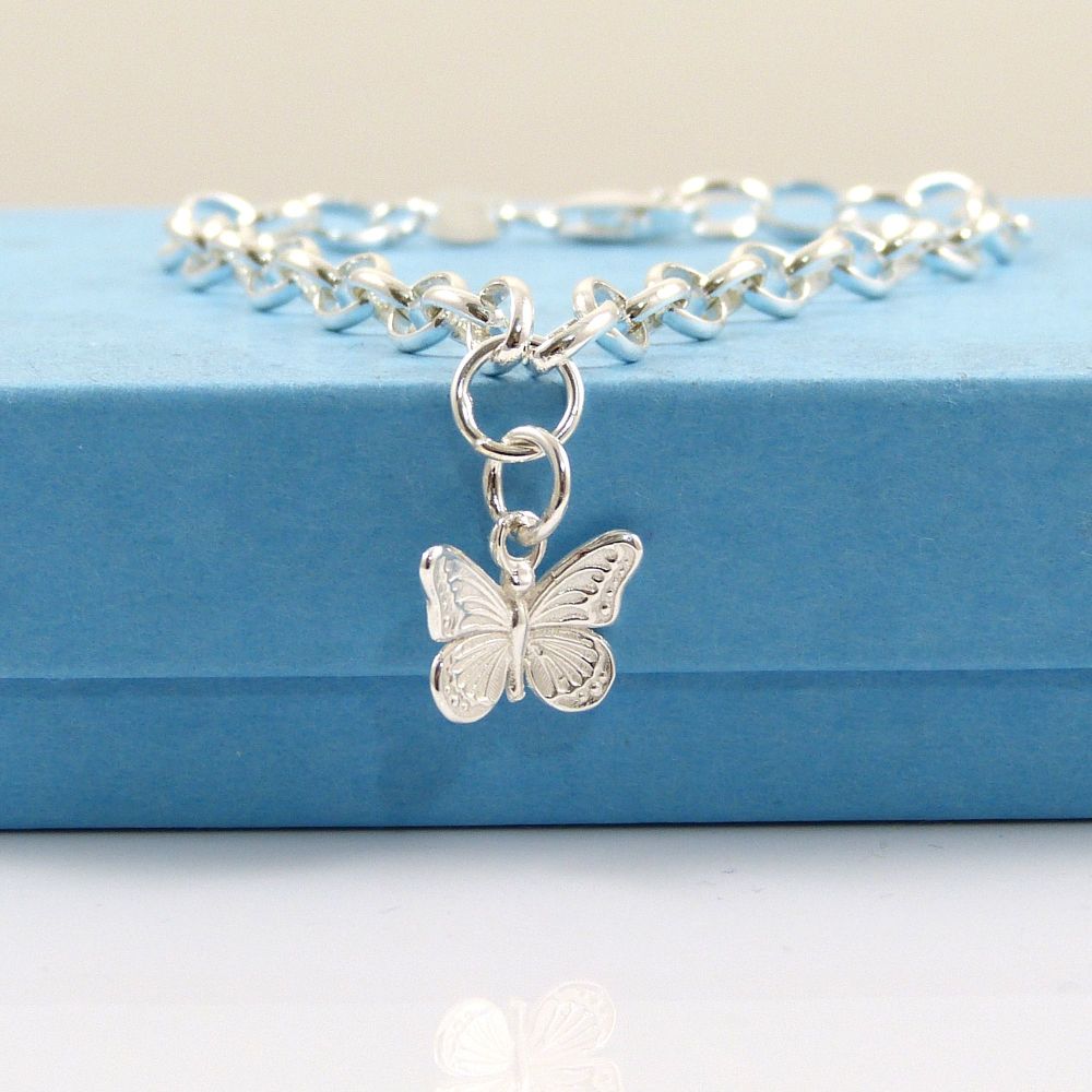 Sterling Silver Bracelet with Silver Butterfly Charm 