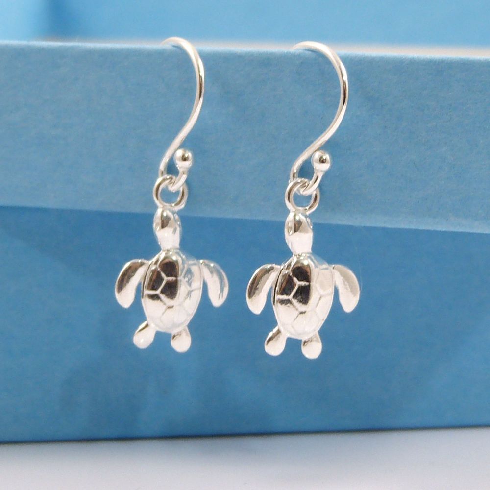 Sterling Silver Turtle Drop Earrings