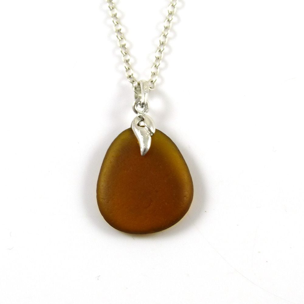 Toffee Brown Sea Glass and Silver Necklace LAYLA