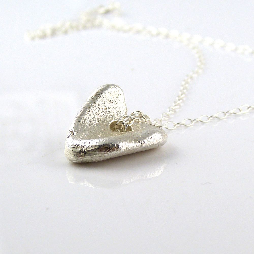 Sterling Silver Cast Organic Heart Pendant Necklace