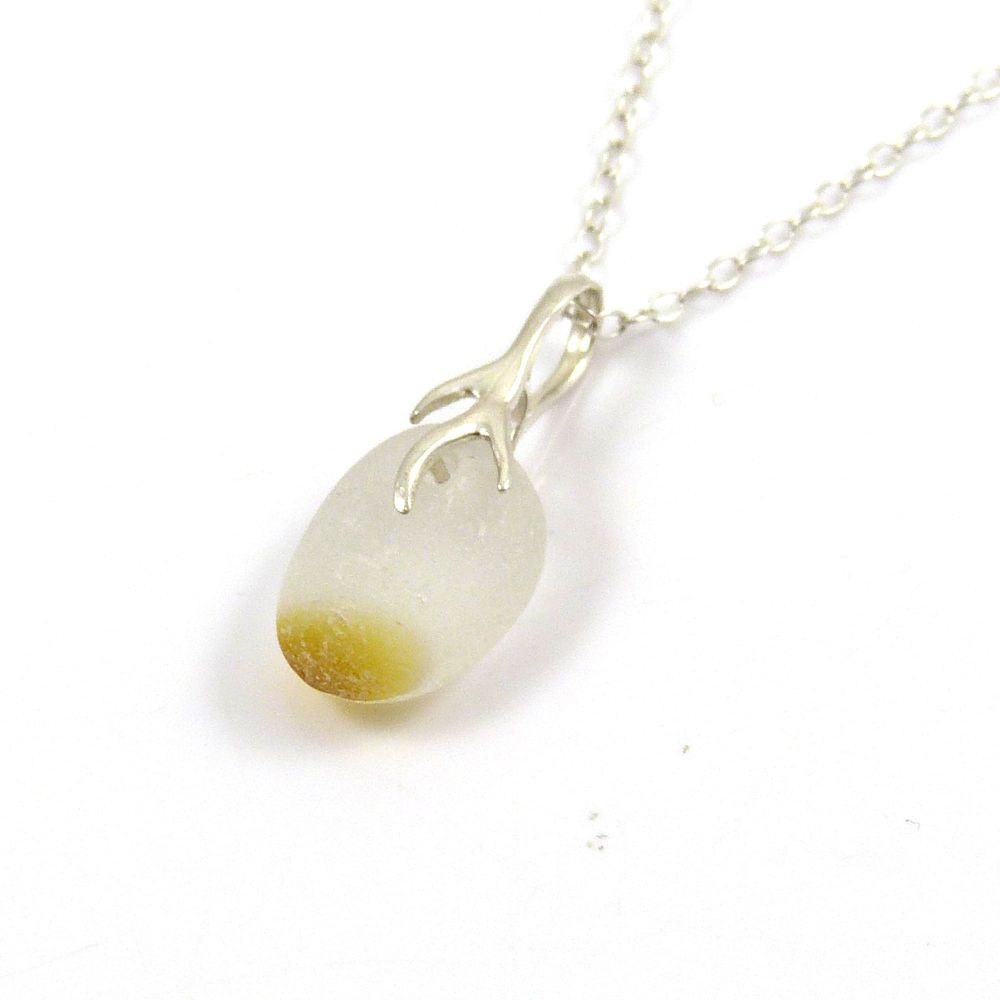 Tiny White and Yellow End of Day Sea Glass Necklace ALICE