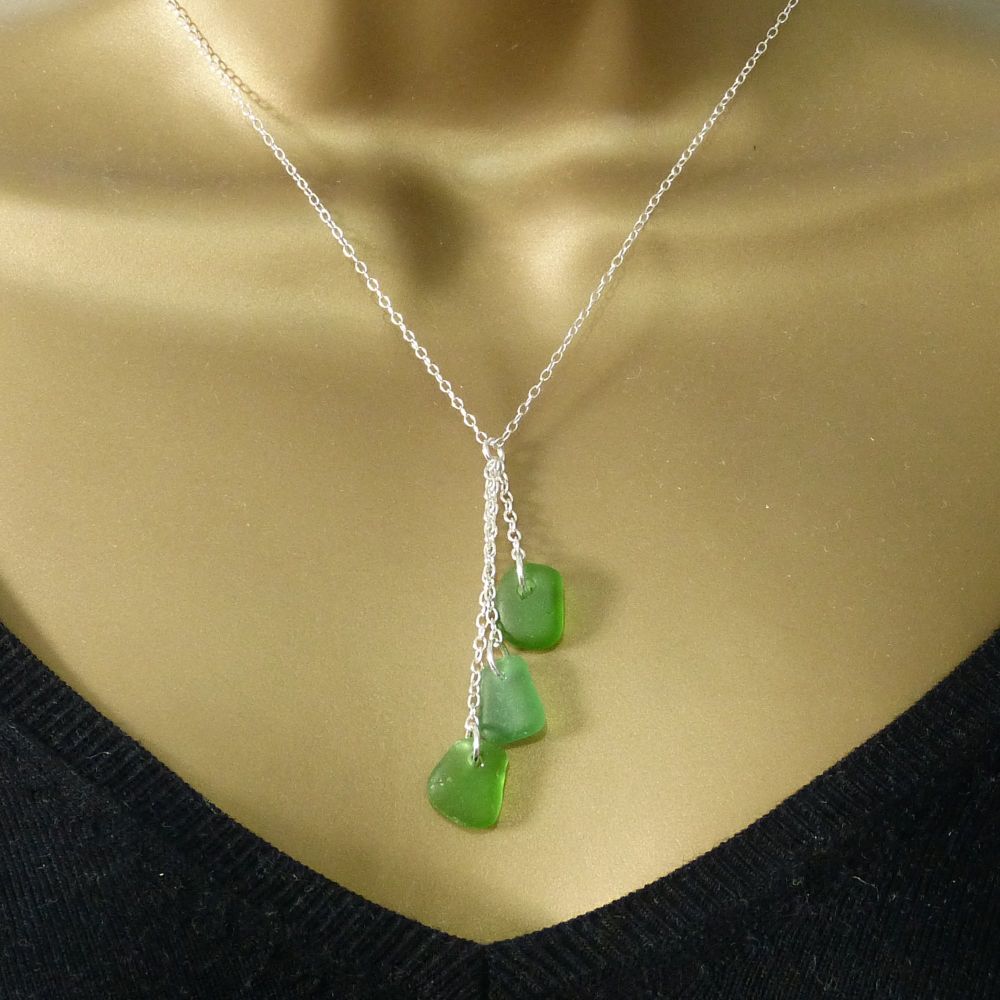 Emerald Green Sea Glass Cluster Necklace ALEXIA
