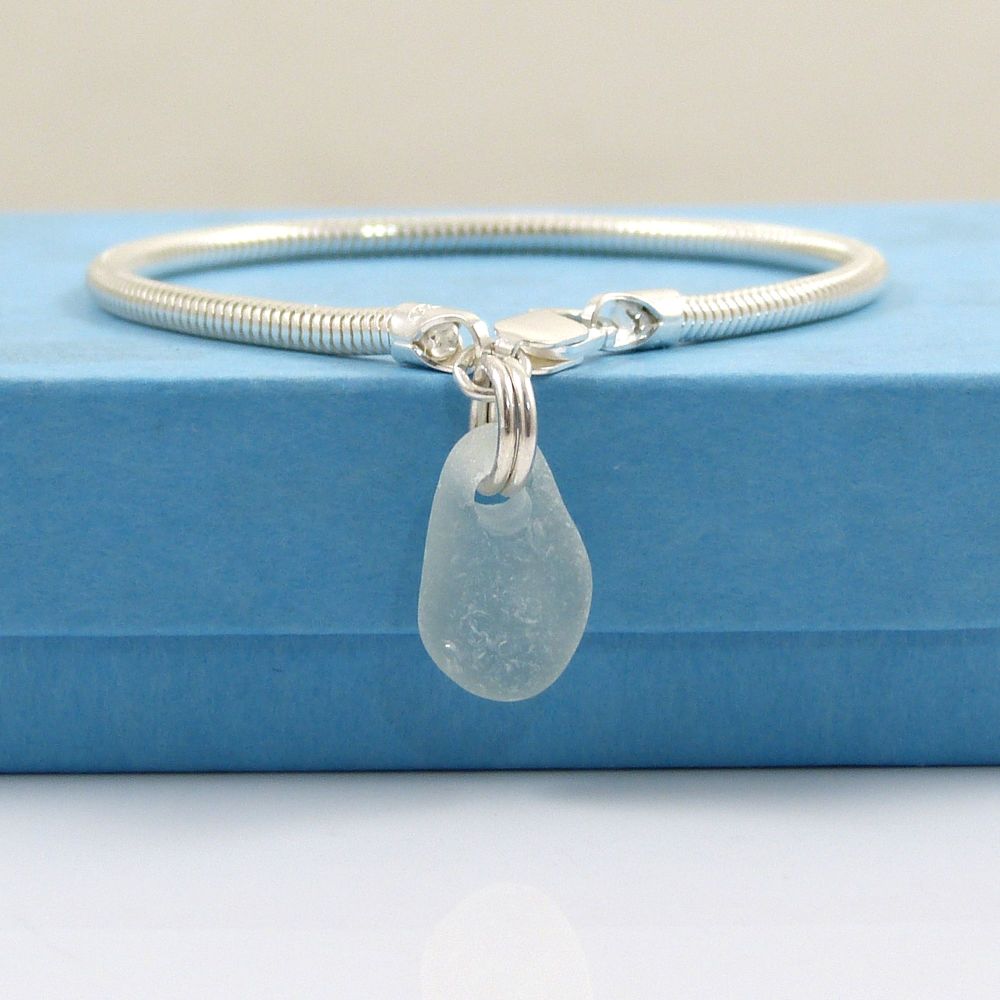 Seaspray Sea Glass and Sterling Silver Snake Bracelet 