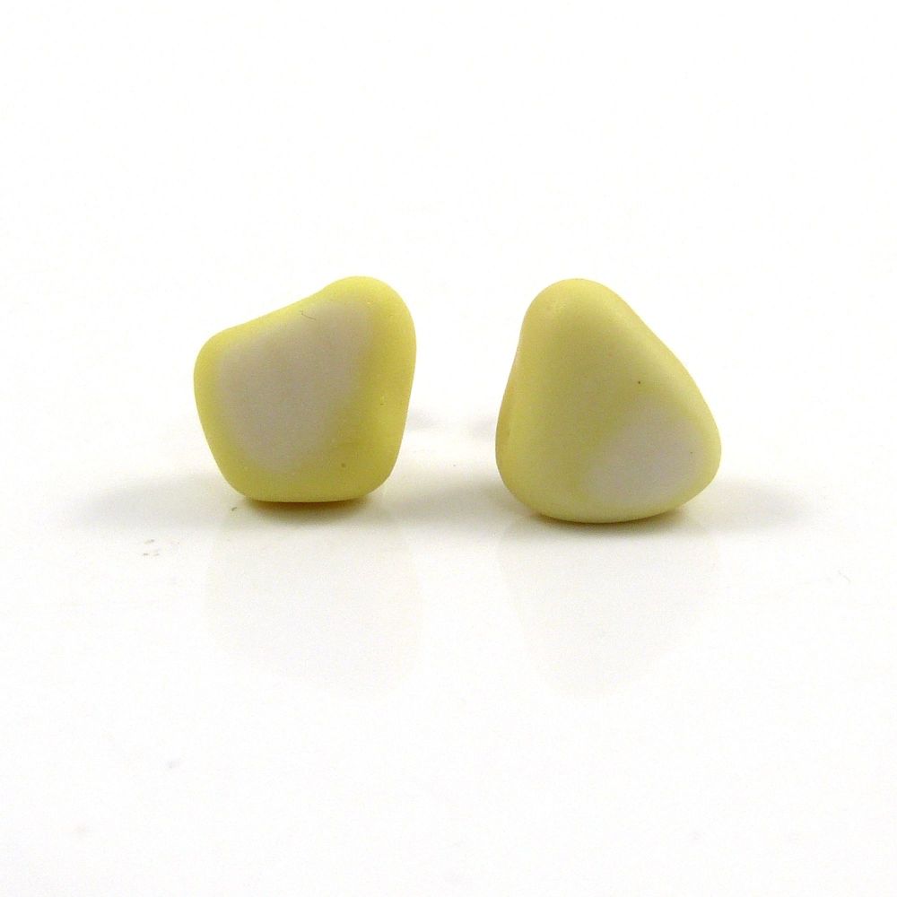 Pastel Yellow and White Milk Sea Glass Stud Earrings