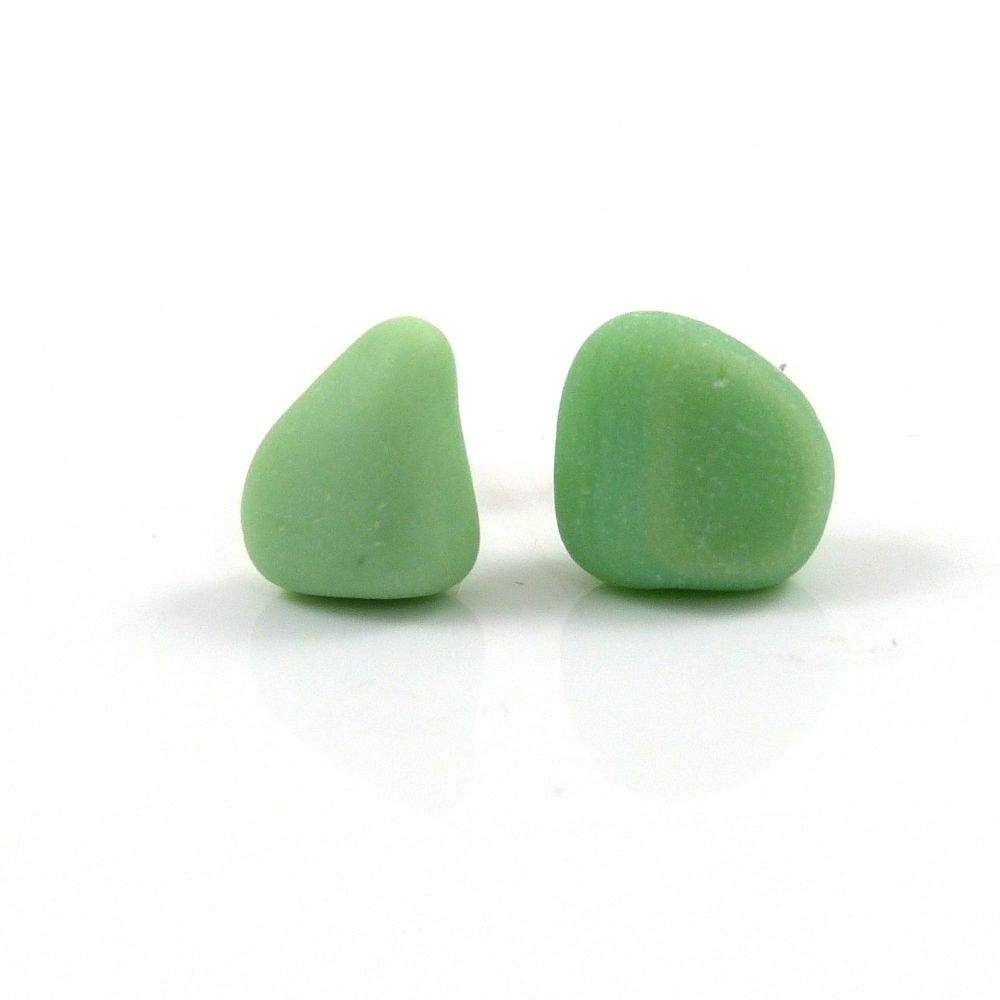 Pastel Green Milk Sea Glass Stud Earrings
