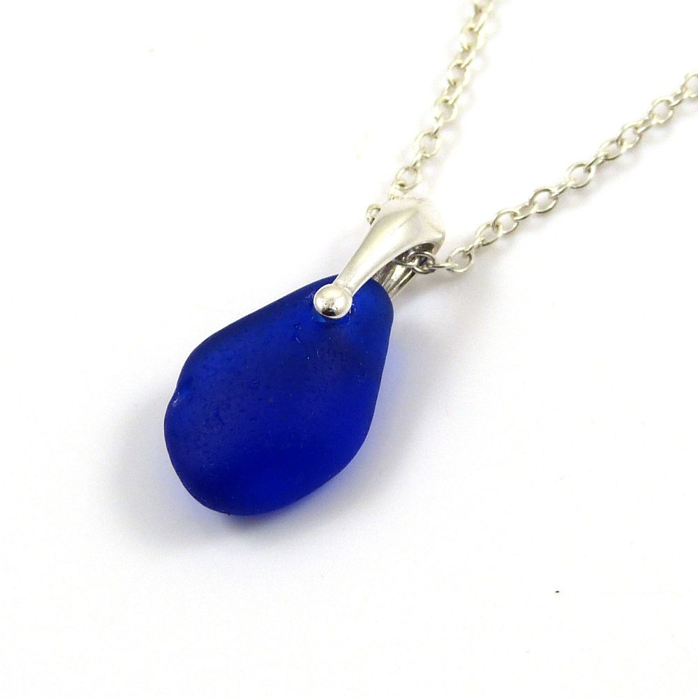 Rare Cobalt Blue English Sea Glass Necklace ANAIS