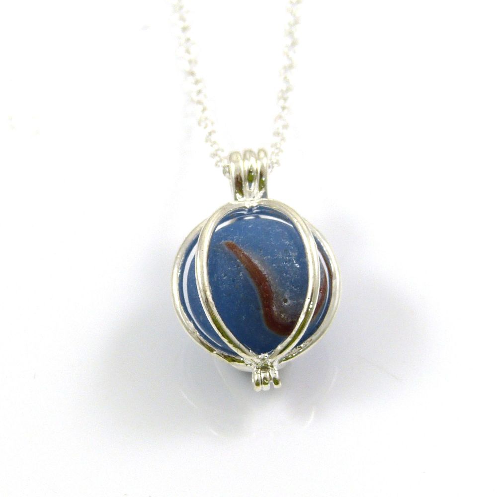 Sea Glass Marble Locket Necklace L94