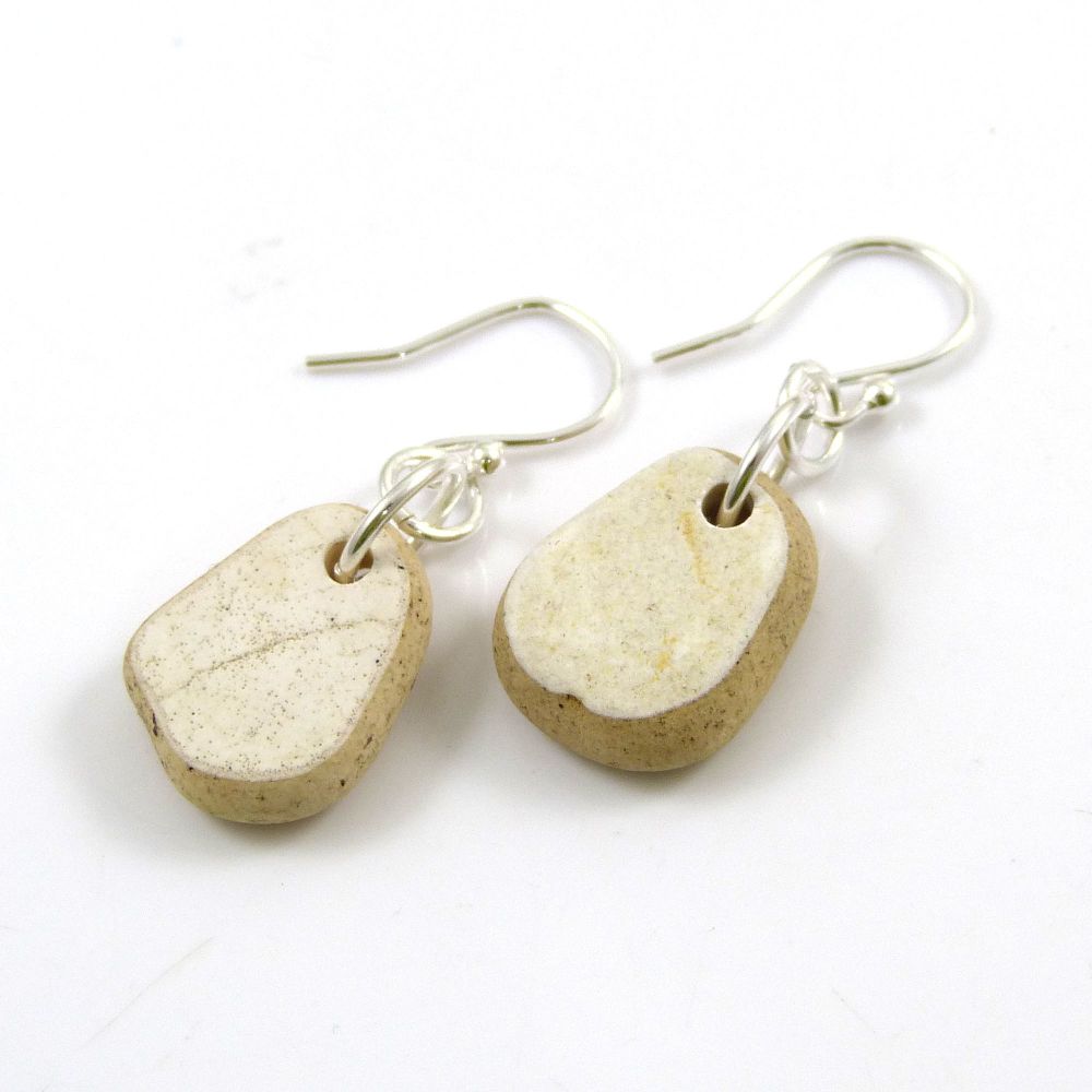 One of a Kind Sea Pottery and Sterling Silver Earrings 