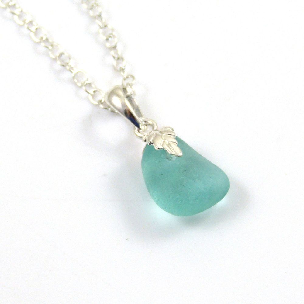 Tiny Turquoise Sea  Glass Necklace 
