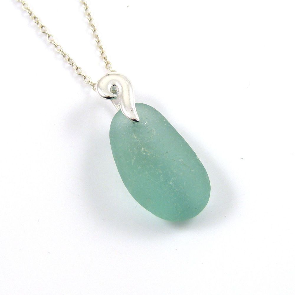 Teal Sea Glass and Silver Necklace  SIRENA