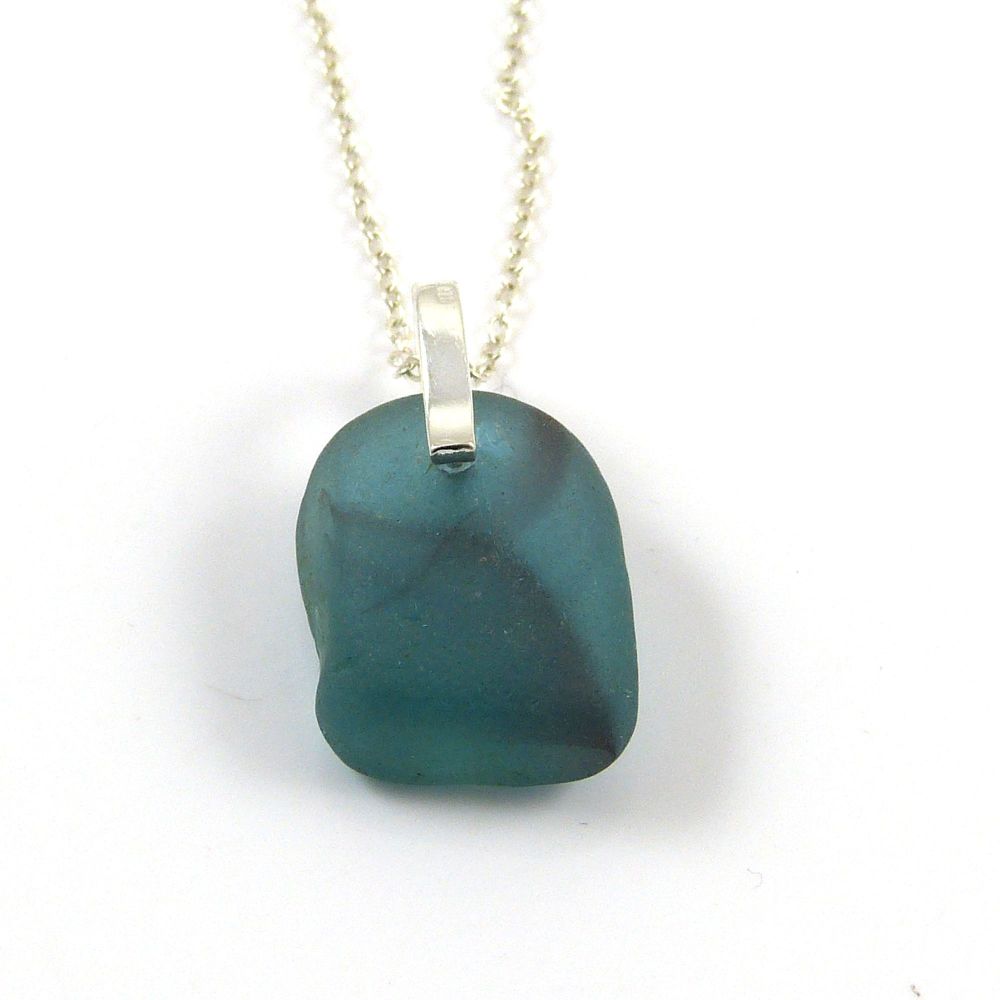 Blue Green Sea Glass Pendant Necklace CHERELL