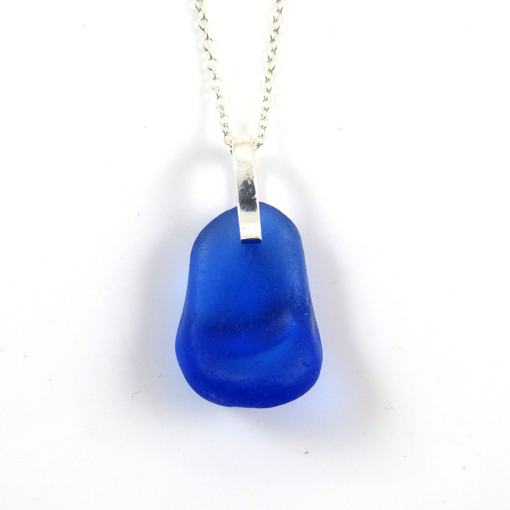 Rare Sapphire Blue English Sea Glass Necklace ANNABEL