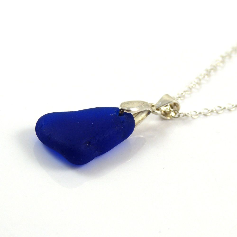 Rare Cobalt Blue English Sea Glass Necklace CAPRICE