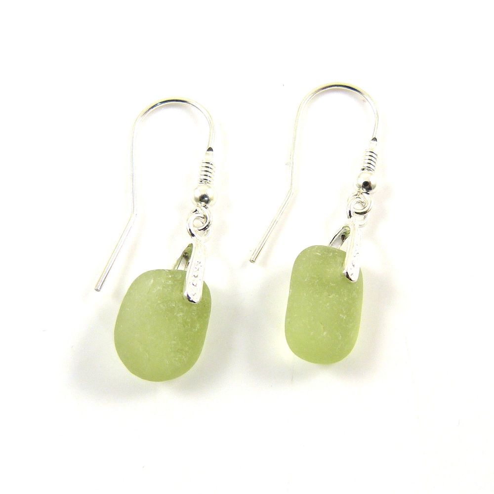 One of a Kind Sea Glass and Sterling Silver Earrings e136