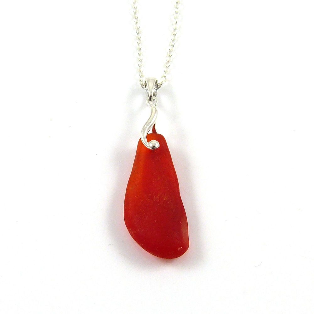 Red Sea Glass and Sterling Silver Necklace SUNSET