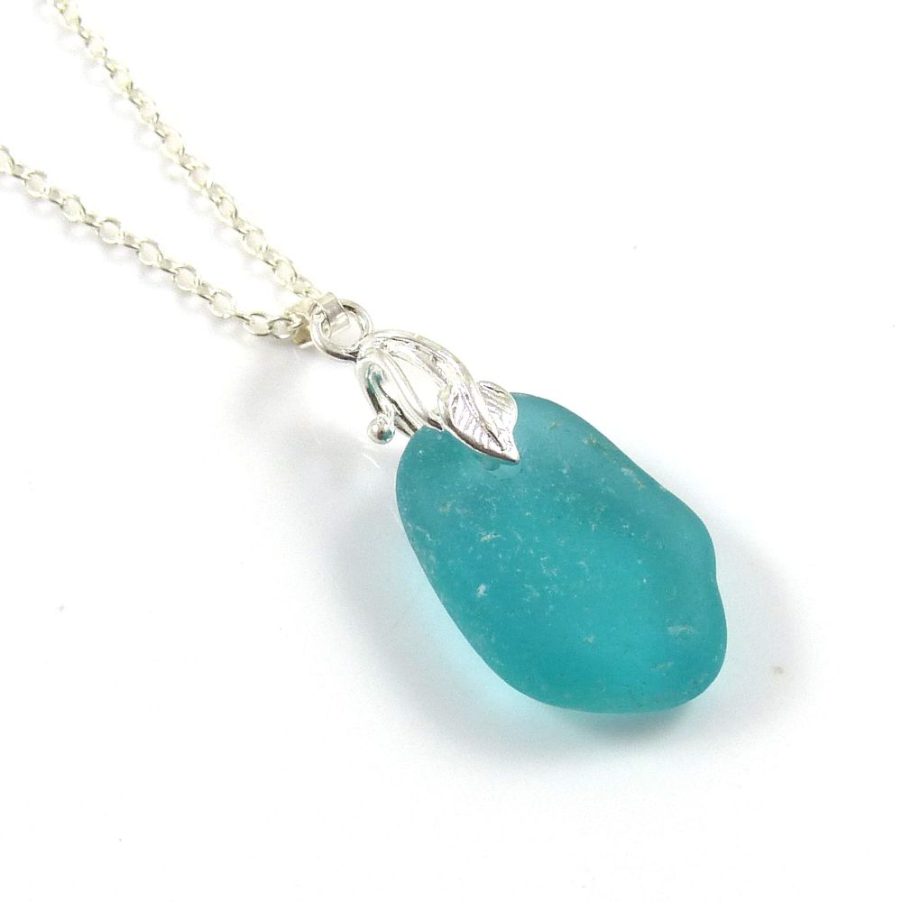 Turquoise Sea Glass Pendant Necklace ELODIE