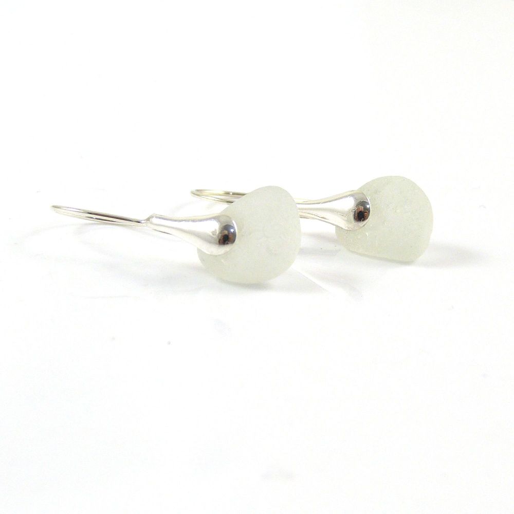 White Sea Glass and Sterling Silver Earrings e143