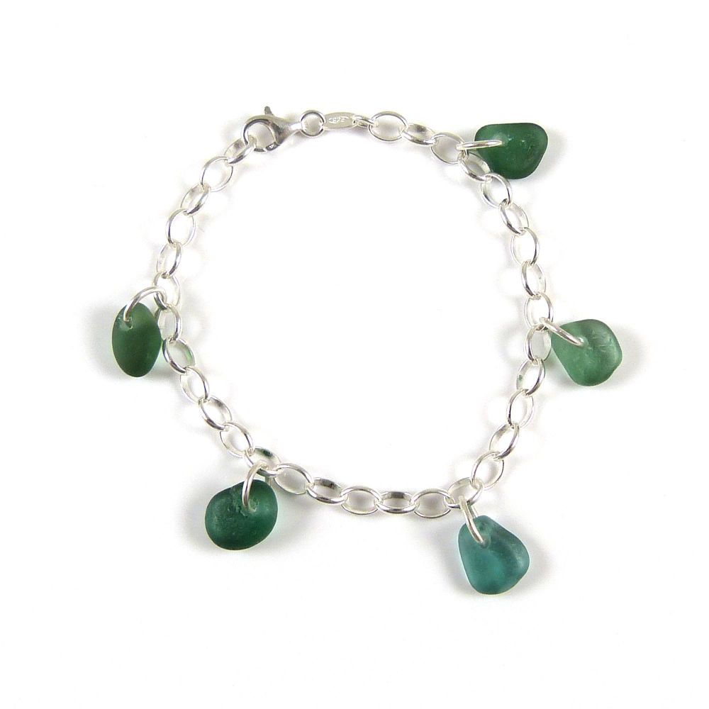 Teal Green Sea Glass Bracelet 