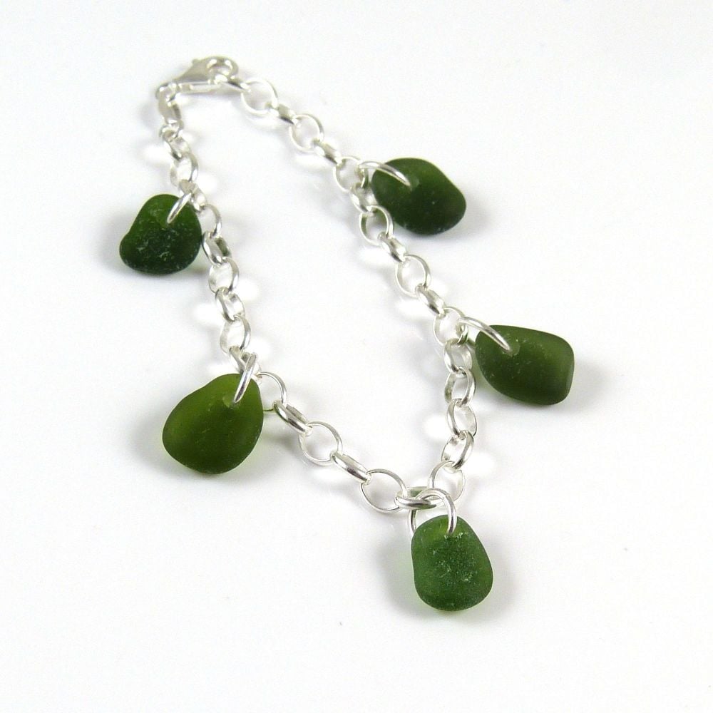 Dark Green Sea Glass Bracelet 