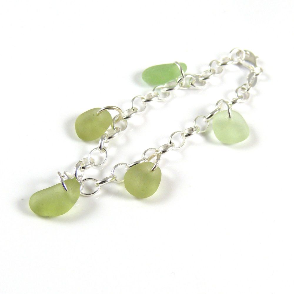 Shades of Pale Green Sea Glass Bracelet b247
