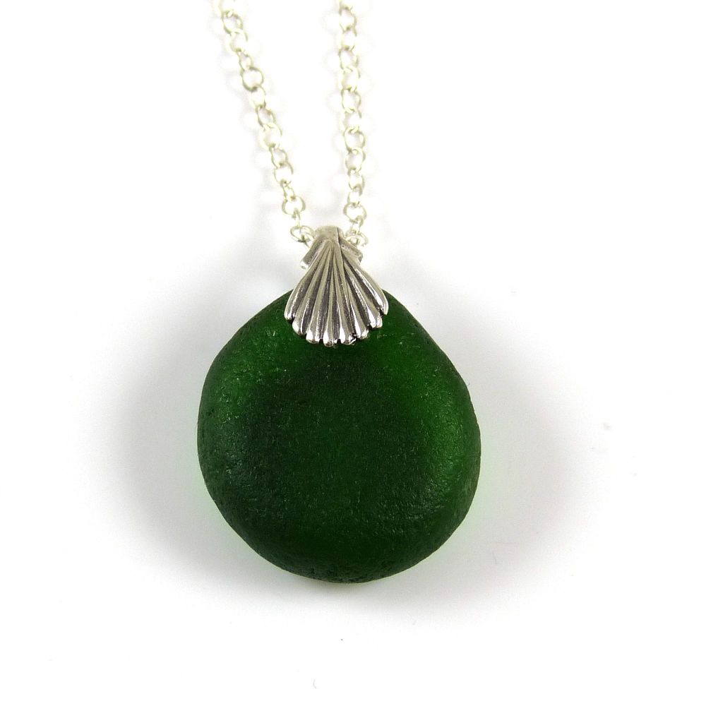 Deep Green Sea Glass Necklace SHANNON