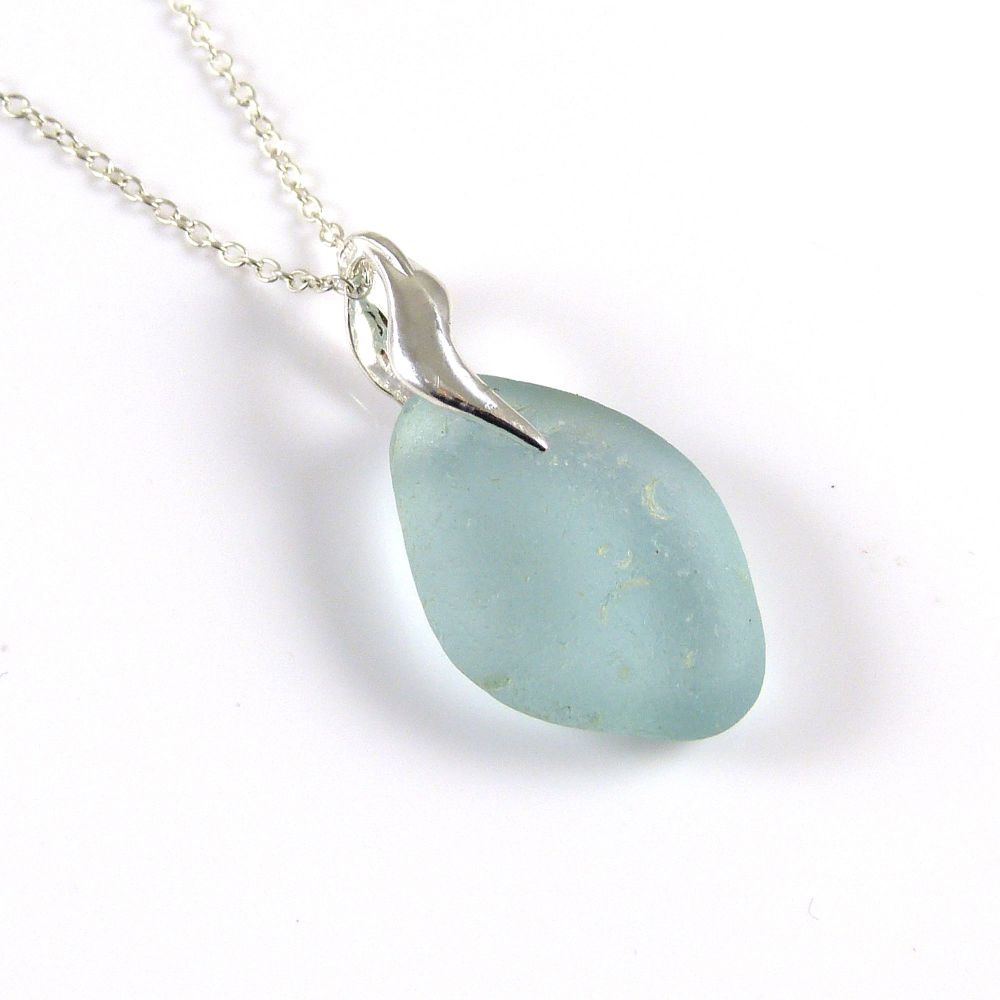 Deep Glacier Blue Sea Glass Necklace, ADRIANNA