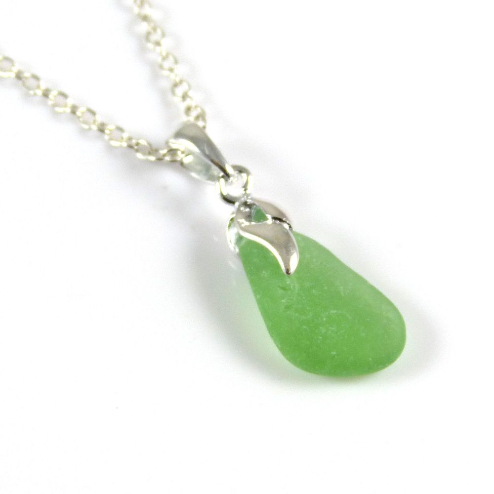 Tiny Pale Soft Green Sea  Glass Necklace 