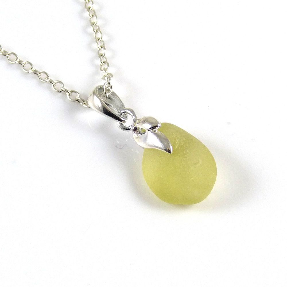 Tiny Light Gold Sea  Glass Necklace 