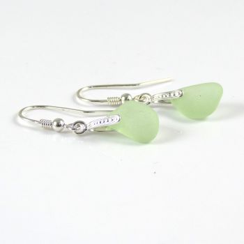 Pale Sage Green Sea Glass and Sterling Silver Earrings e150
