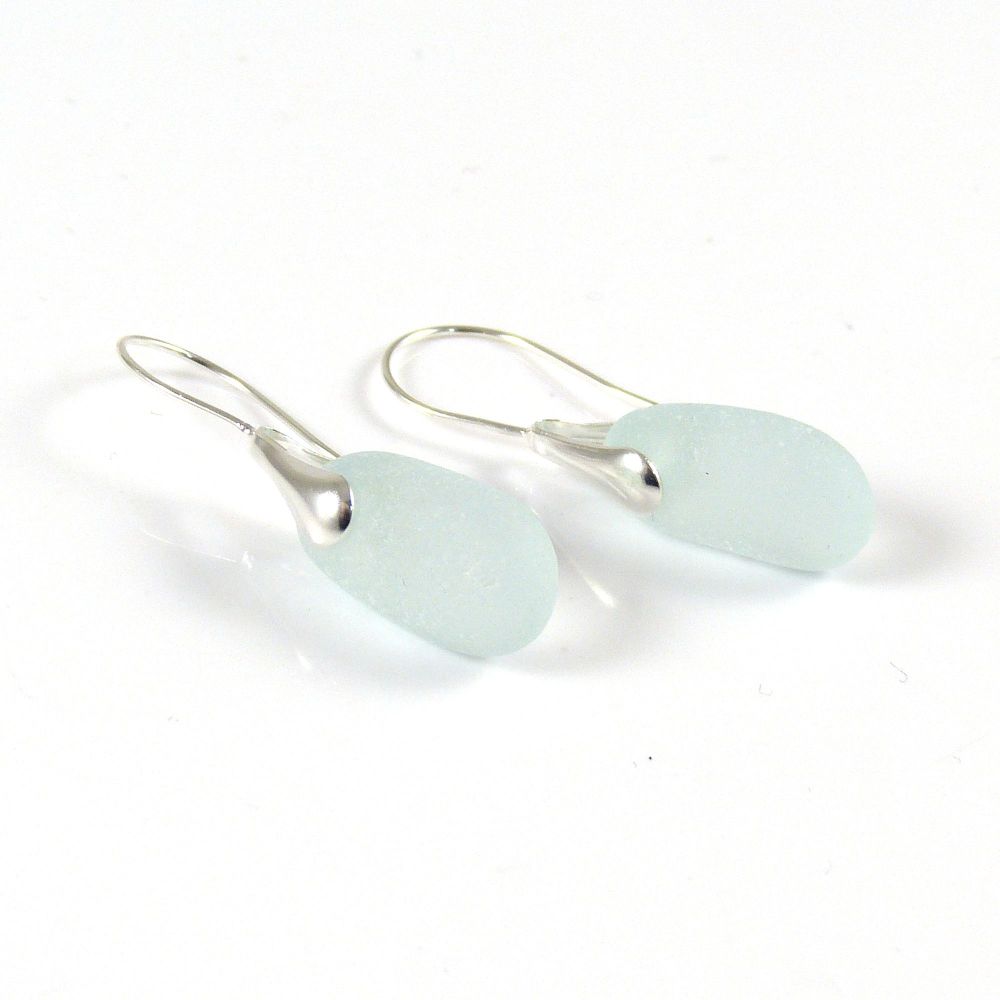 Seafoam Sea Glass and Sterling Silver Earrings e153