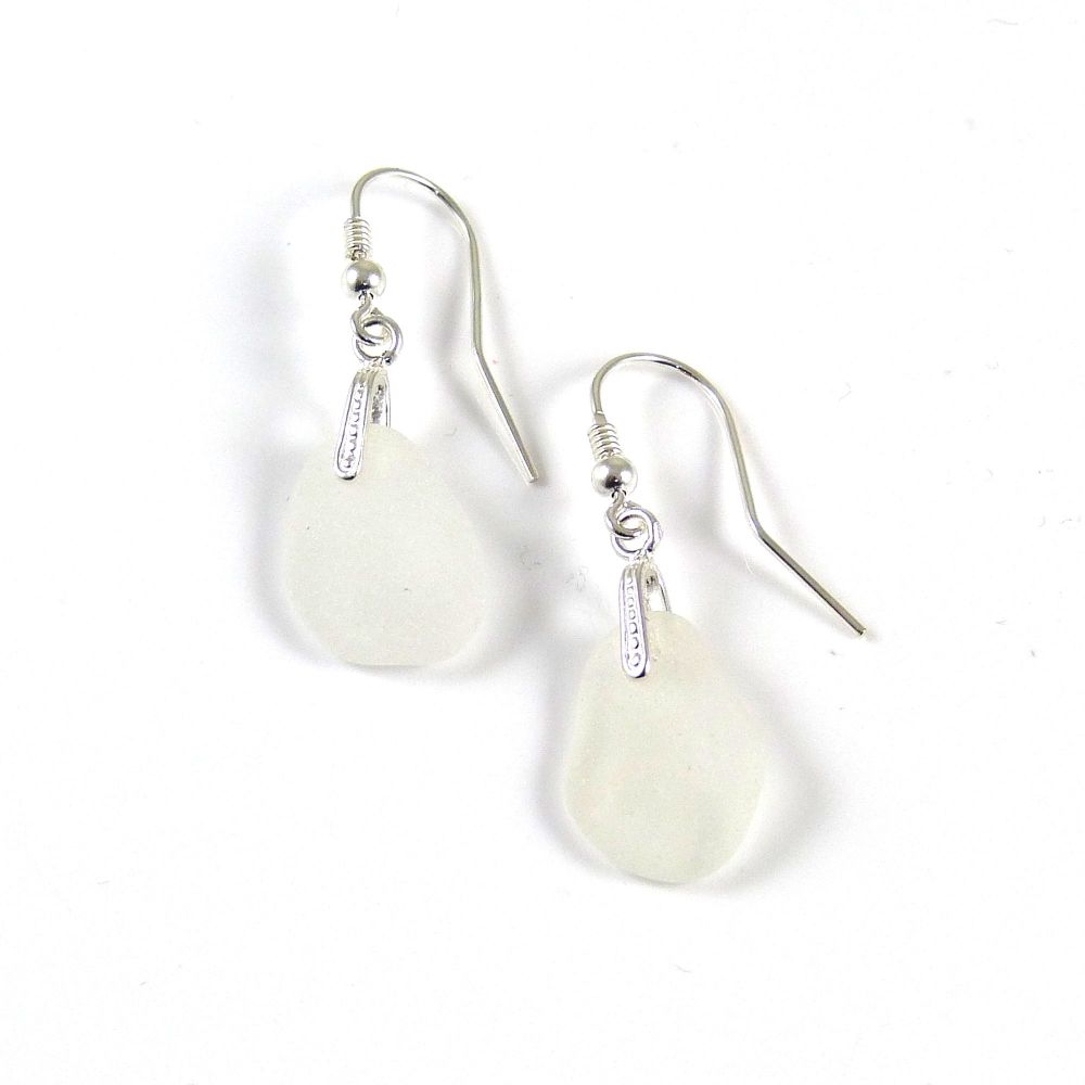 White Sea Glass and Sterling Silver Earrings e156