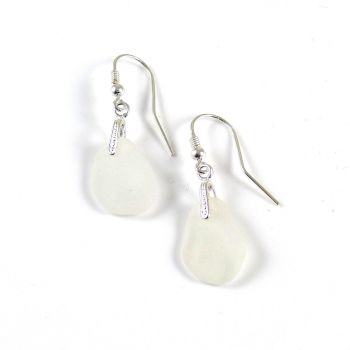 White Sea Glass and Sterling Silver Earrings