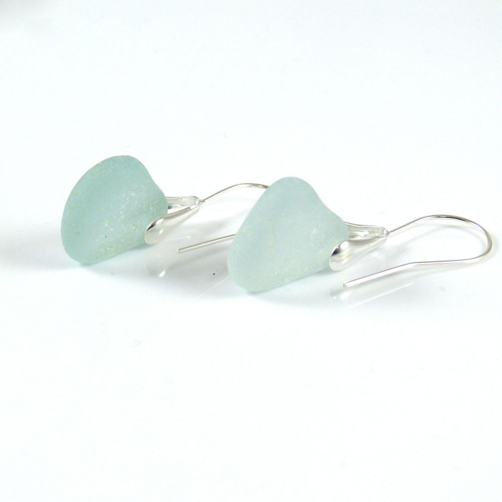 Pale Blue Sea Glass and Sterling Silver Earrings e154