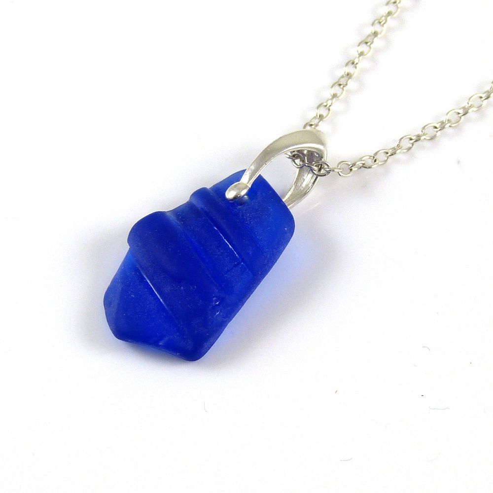 Rare Cobalt Blue English Sea Glass Necklace NICOLA