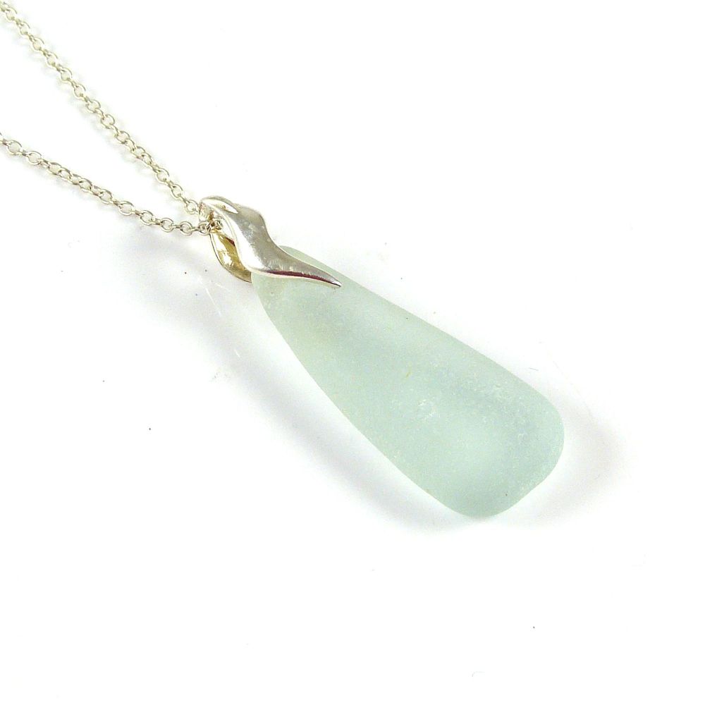 Pale Aquamarine Sea Glass Pendant Necklace BEBE Statement Piece