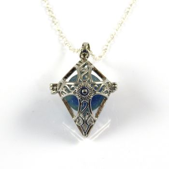 Ocean Blue Sea Glass Marble Locket Necklace