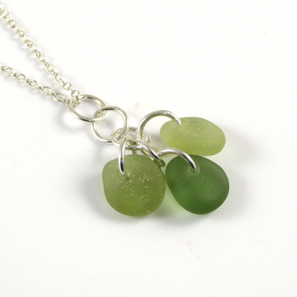 Shades of Green Sea Glass Cluster Necklace CARLY