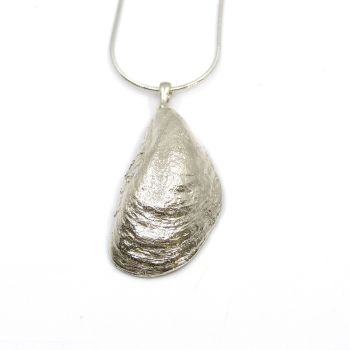 Sterling Silver Mussel Shell Pendant Necklace  -  Large Mussel Shell