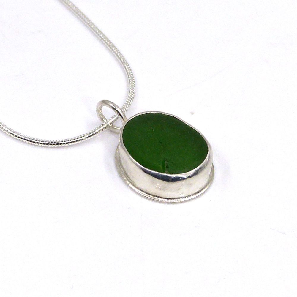 Emerald Green Sea Glass Pendant Necklace LUCETTE