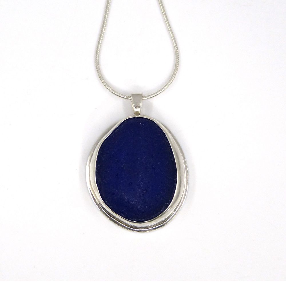 Cobalt Blue Sea Glass Pendant Necklace SELENA