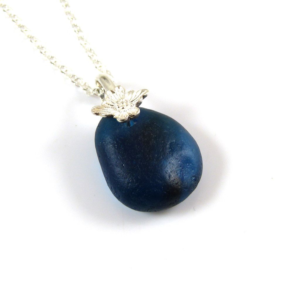 Cobalt Blue Seaham Sea Glass Necklace ADA