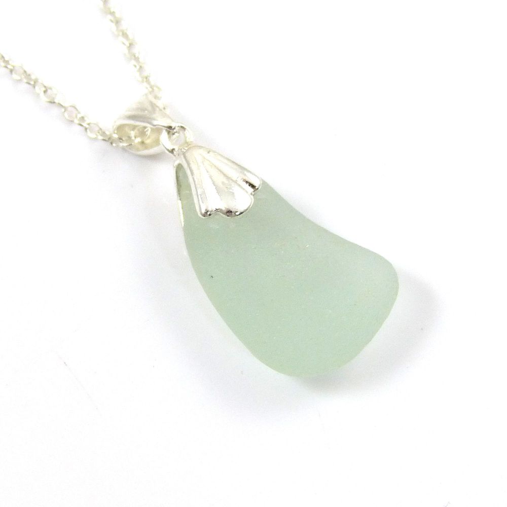 Seafoam Sea Glass and Silver Necklace ELISE