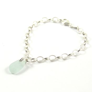 Pale Blue Sea Glass and Sterling Silver Chain Bracelet 4mm links